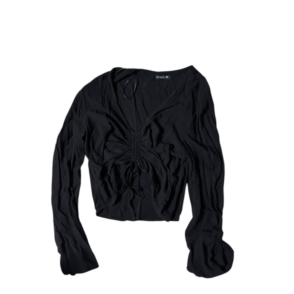 ⚫️COTTON ON: Women’s size M, black long sleeve scrunched w/tie crop blouse⚫️
